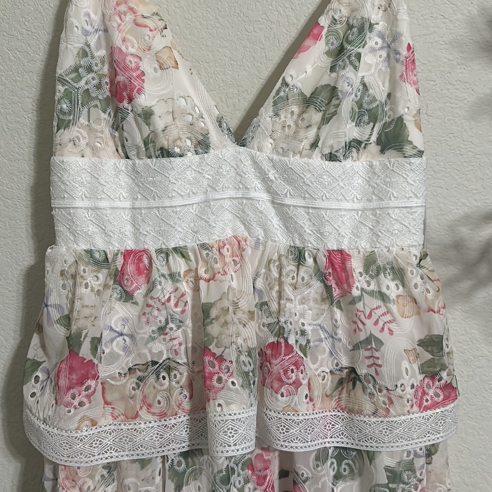 NWT GIANNI BINI Midori Floral Print Chiffon V-Neck Peplum Layered Hem A-Line - Picture 10 of 12